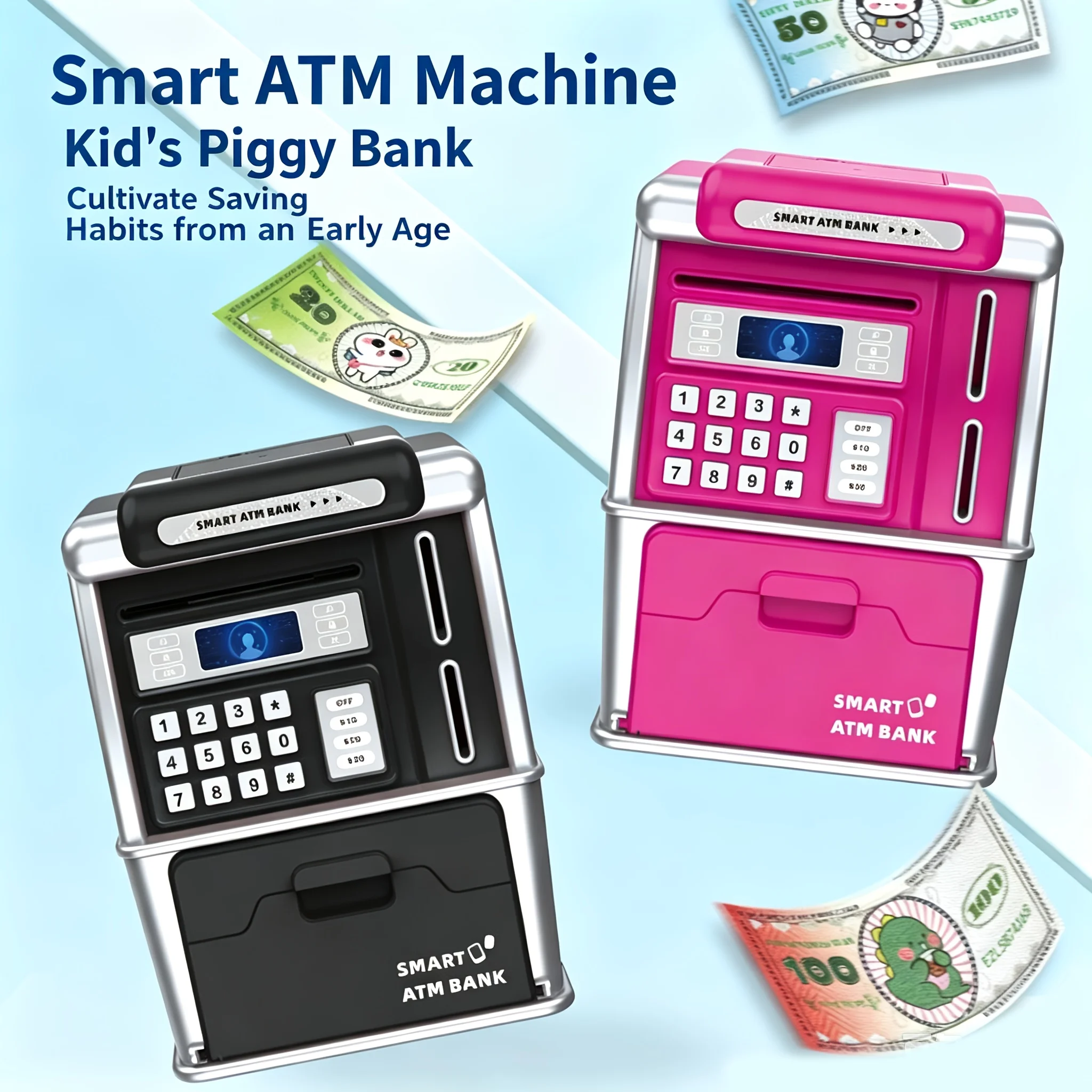 Kids Education Savings - Akıllı ATM Kumbara, Otomatik Banknot Yenileme,
